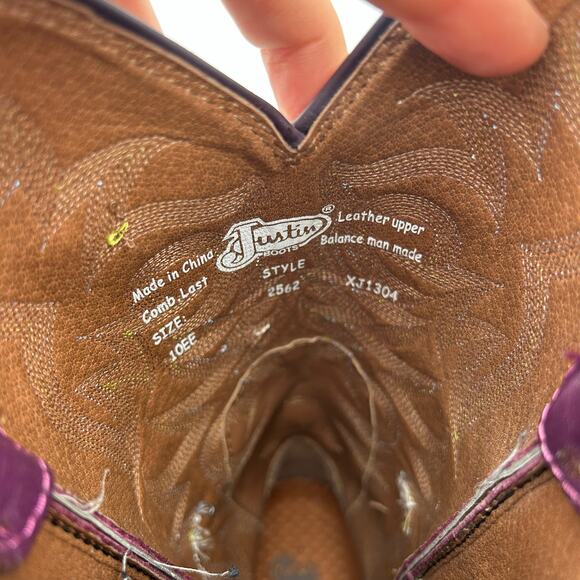 Justin Men’s Stampede Cowboy Boots Western Purple Leather Size 10 EE Extra Wide - Picture 8 of 10